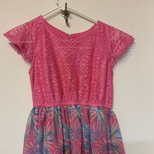 Girls Pink Lace Bodice Floral Hi-Lo Dress